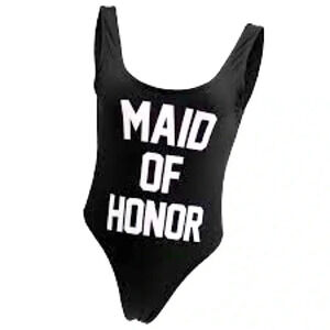 Onepice Swimsuit Maid of Honor Letter Print High Cut Monokini Bodysuit Beachwear